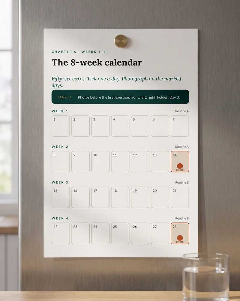 The 8-week calendar. Fifty-six boxes to tick.